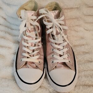 Metallic Rose High-Top Canvas Sneakers with White Laces